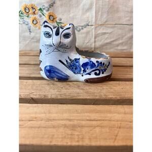 Tonala Cat Mexico Floral Ceramic Glazed Hand Painted Folk Art Planter~Signed